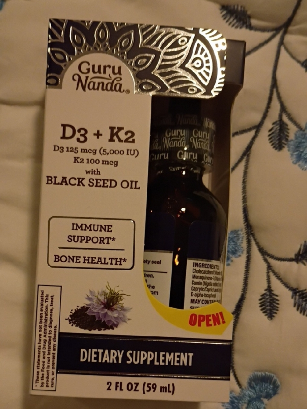 D3 + K2 Liquid Supplement with Black Seed Oil - White/Gold Packaging